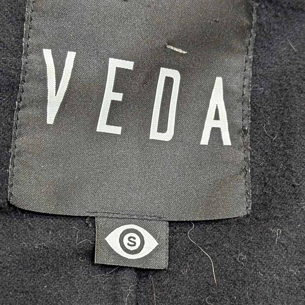 Veda Dallas Leather Motor Jacket Size S Black Stretchy Sleeve Panel Biker 100% L - Picture 10 of 10